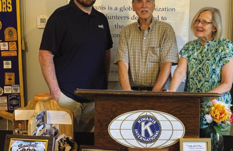 Left to right: Guest Jeremy Brister, Troy Rogers, President of Winn Genealogical and Historical Association, Kiwanis President Mary Lou Blackley.