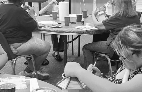 Members at the main branch recently gathered for a creative crafting workshop, taking on a project to design and assemble custom wooden gazebo birdhouses. Participants customized their birdhouses using acrylic paints and applied patterned decorative napki