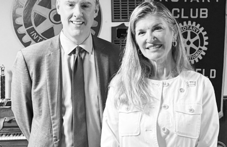 Winnfield Rotarian Jeff Johnson, dean of the Huey P. Long campus, stands with Alexandria Rotarian Dr. Heather Poole, CLTCC chancellor.