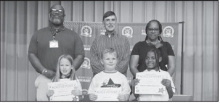WINNFIELD PRIMARY SCHOOL Kindergarten Left to right: Murphy Swensen, Chandler Ford, Jaci Lee. Principal Byron King, Kiwanian Troy Rogers, Assistant Principal Resa Johnson
