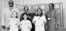 WPS - Grade 3 Left to right: Kara Dark, Marilyn Rustom, Jourdan Jones. Principal Byron King, Kiwanians Ethel Howell and Mary Lou Blackley, Assistant Principal Resa Johnson.