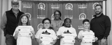 WPS 4th Grade Left to right: Caroline Guilliams, Issac Fletcher, Kamiya Hudson, Elijah Owens. Kiwanian Sheriff Josh McAllister, Assistant Principal Resa Johnson, Kiwanian Chet Atkins.