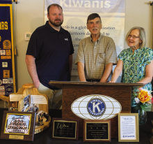 Left to right: Guest Jeremy Brister, Troy Rogers, President of Winn Genealogical and Historical Association, Kiwanis President Mary Lou Blackley.