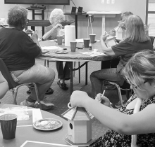 Members at the main branch recently gathered for a creative crafting workshop, taking on a project to design and assemble custom wooden gazebo birdhouses. Participants customized their birdhouses using acrylic paints and applied patterned decorative napki