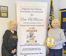 Pat Thurmon came to the Kiwanis club to speak about her friend Rae McManus and the cookbook they wrote to help defray medical costs that are going to happen because of a kidney transplant. Rae was not able to come to the meeting because she had been in Da