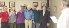 Winn Parish Clerk of Court Don Kelley administers the oath of office to incoming Justices of the Peace in Winn Parish. Pictured, left to right: Shirley Tubbs, Tammy Griffin, Nelda Murphy, Roy Jones, Ricky White, Bryan Price. Not pictured: Kirsten Allen, Mark Johns.